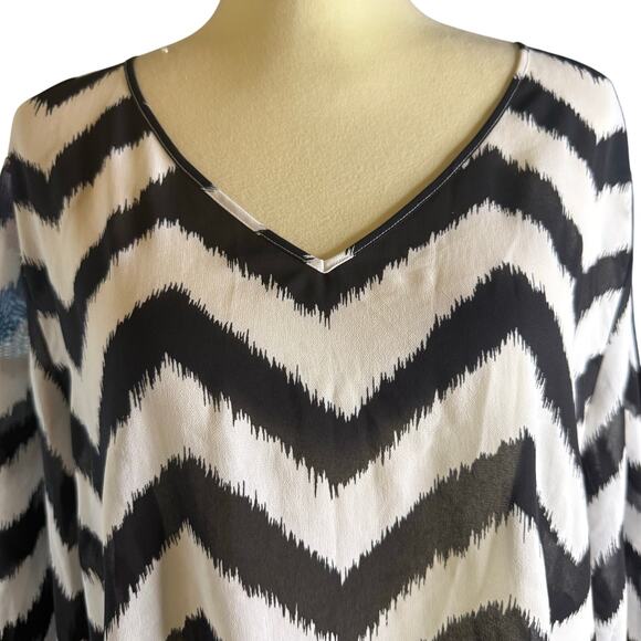 Chico's Black & White Chevron Sheer Tunic Top, Women's Size 3 (XL), NWT - Picture 2 of 7